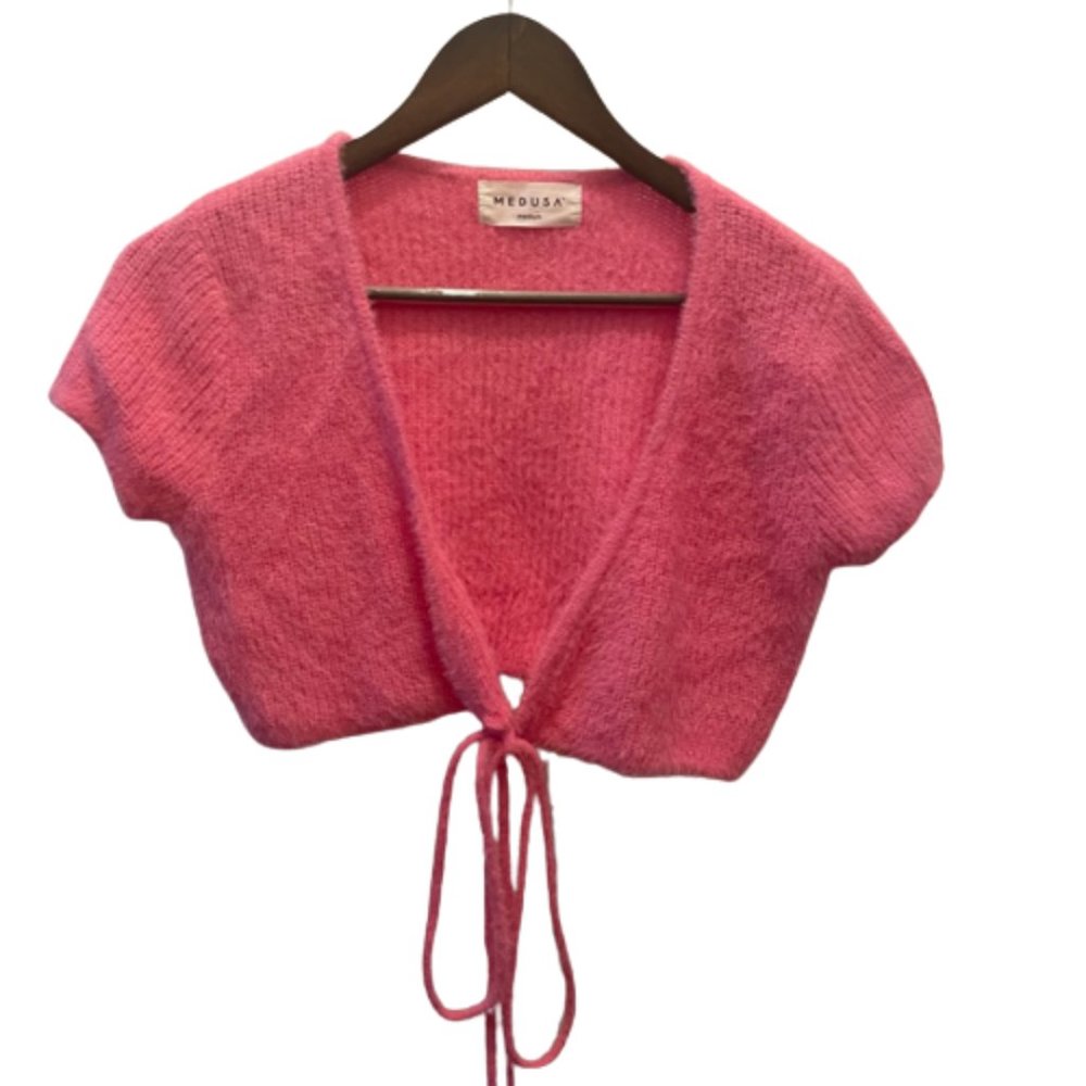 Medusa Women's Pink Fuzzy Wrap Crop Top Size M